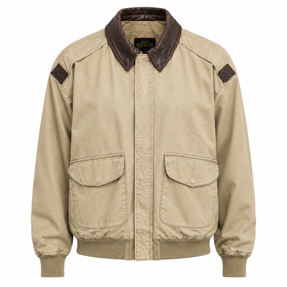 Vintage Avirex‎ Type A-2 Flight Jacket 80s USA Made Tan Cotton Leather Collar M